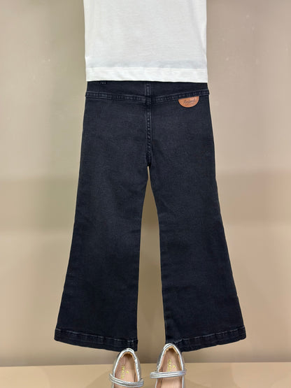 Conjunto Infantil Blusa Minnie Verde Melão Pérola e Calça Jeans Preta - Animê