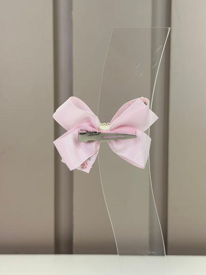 Laço Infantil Bordado Flores e Pérolas Rosa - Roana
