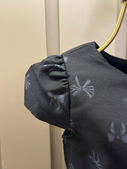 Vestido Infantil Festa Preto Estampa Lacinhos - Mon Sucré