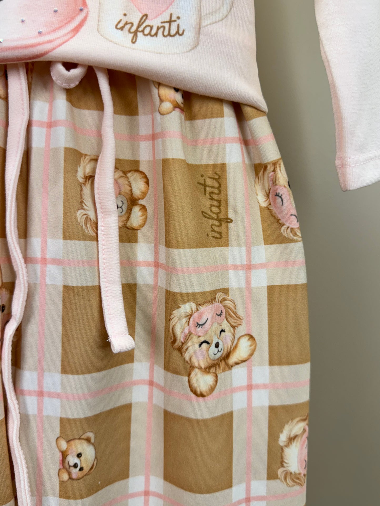 Pijama Infantil Blusa ML Ursinha de Máscara e Calça Estampada Rosa Claro - Infanti