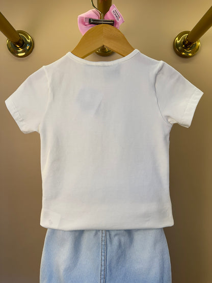 Conjunto Infantil Blusa Hello Kitty Bordado e Shorts Jeans Com Pingente - Momi