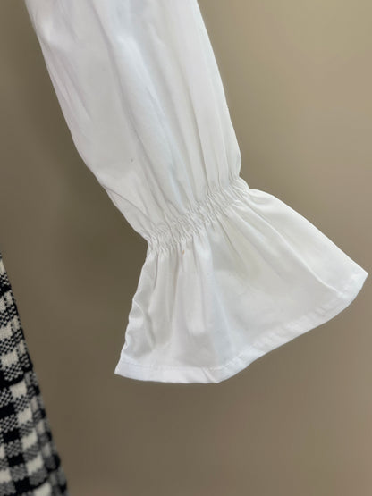 Vestido Infantil Tricot Xadrex Botão Jóia Coração Com Camisa Mini Laços Bordado Fita Veludo - Pituchinhus