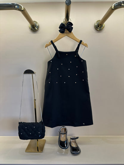 Vestido Infantil Alfaiataria Preto Lacinhos e Strass - Petit Cherie