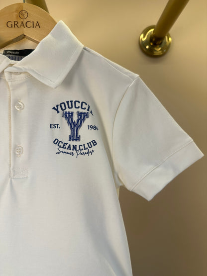 Conjunto Infantil Polo Gola Clássica e Bermuda Listrada