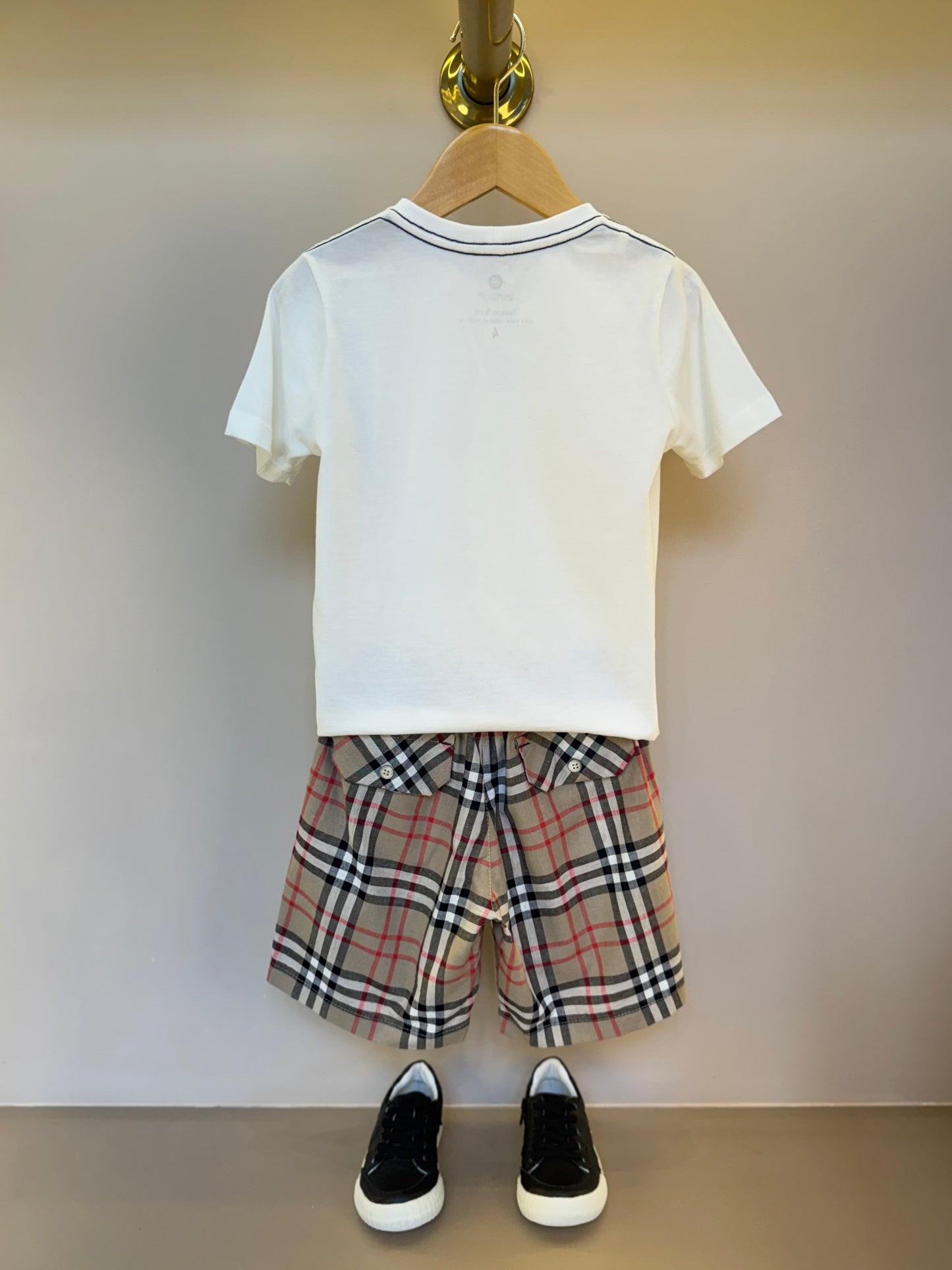 Conjunto Infantil Camiseta Urso e Bermuda Xadrez - Um Mais Um