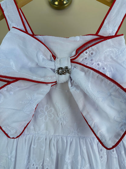Vestido Infantil Laise Branco Com Detalhes Vermelho e Laço Maxxi - Gabriela Aquarela