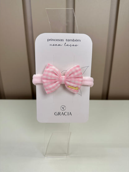 Faixinha Bebê Laço Puffer Xadrez Rosa - Roana PRÉ-VENDA