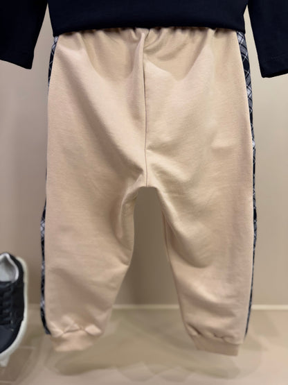 Conjunto Bebê Camiseta Algodão Ursinho Óculos Preta e Calça Moletom Bege - Um Mais Um
