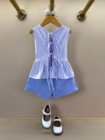 Conjunto Infantil Blusa Detalhe Laço e Shorts Aplicação de Crochê - Luluzinha