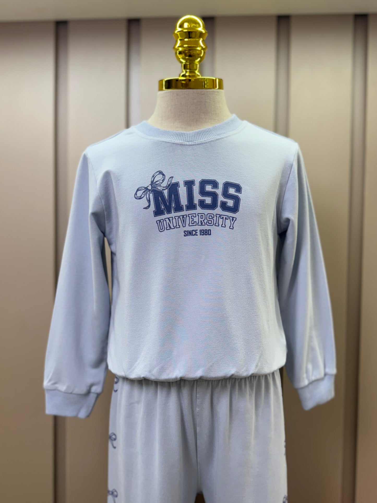 Conjunto Infantil Moletom S Felpa Blusa ML e Calça Miss University Azul Claro - Beabá