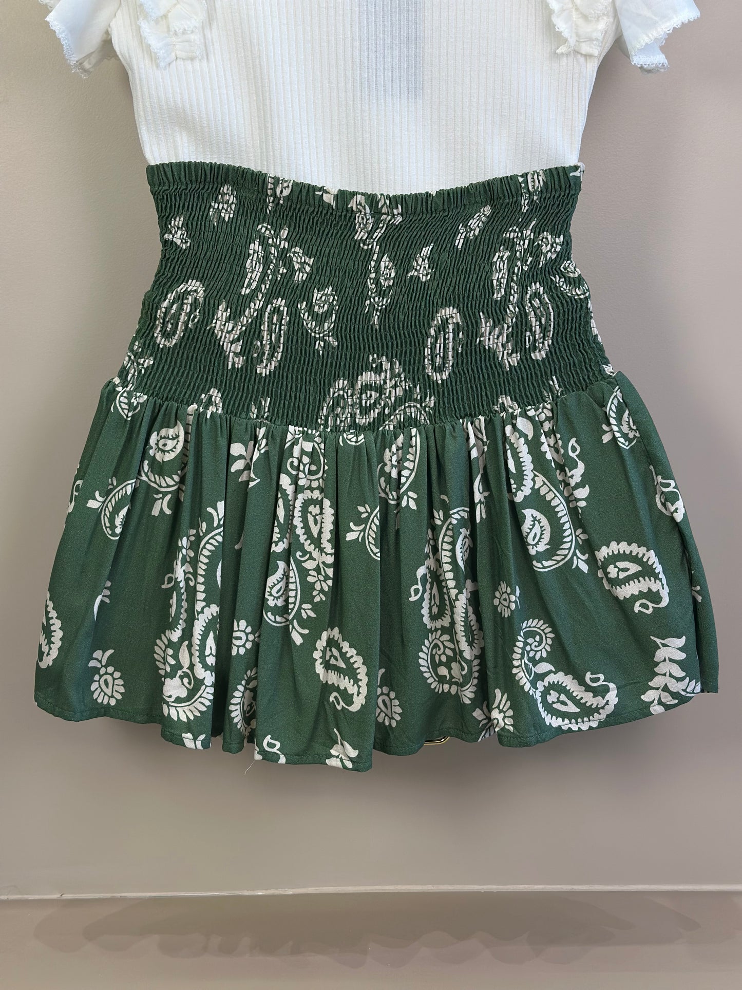 Conjunto Teen Blusa Babados Mangas Voil e Saia Viscose Verde Oliva - Two In