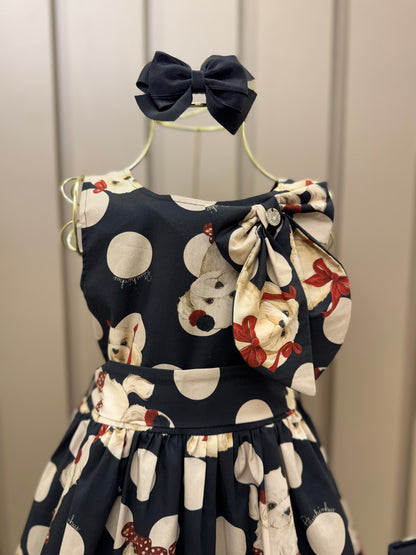 Vestido Algodão Cachorrinhos & Lacinhos Preto - Pituchinhus
