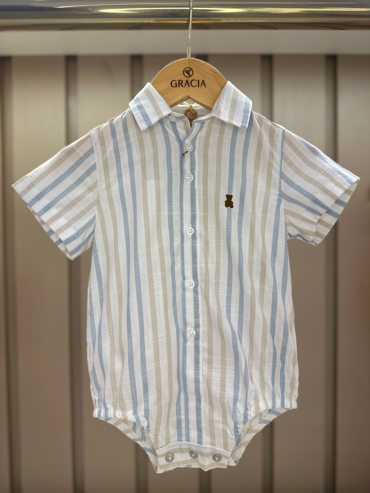 Camisa-body Bebê Listras Azul/Amarelo - Dame
