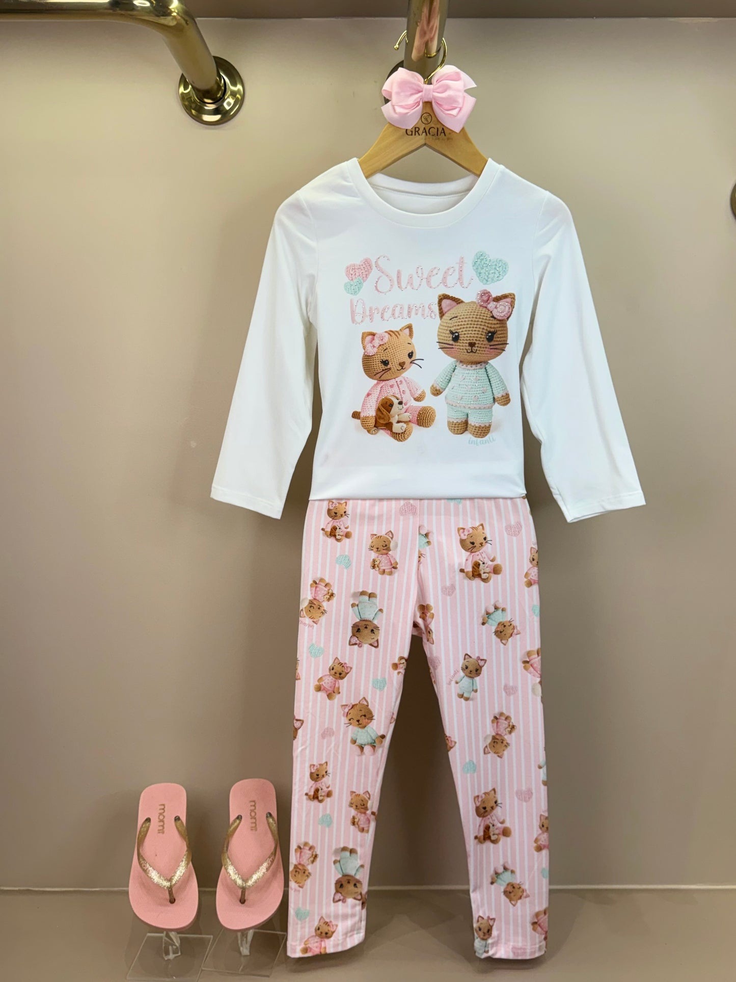Pijama Infantil Blusa ML Sweet Dreams e Legging Ursinhas Rosa Claro - Infanti