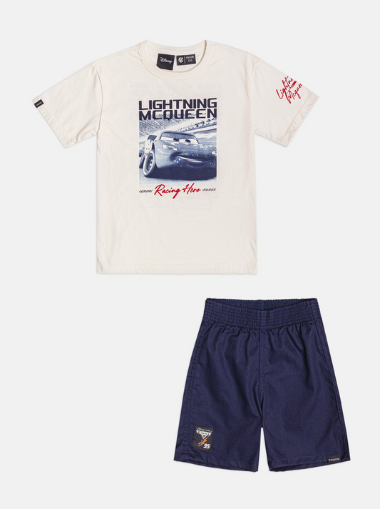 Conjunto Infantil Camisa Off White Mcqueen Bermuda Azul Marinho - Youccie