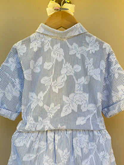 Conjunto Infantil Tricoline Camisa e Saia Short Azul Claro - Um Mais Um