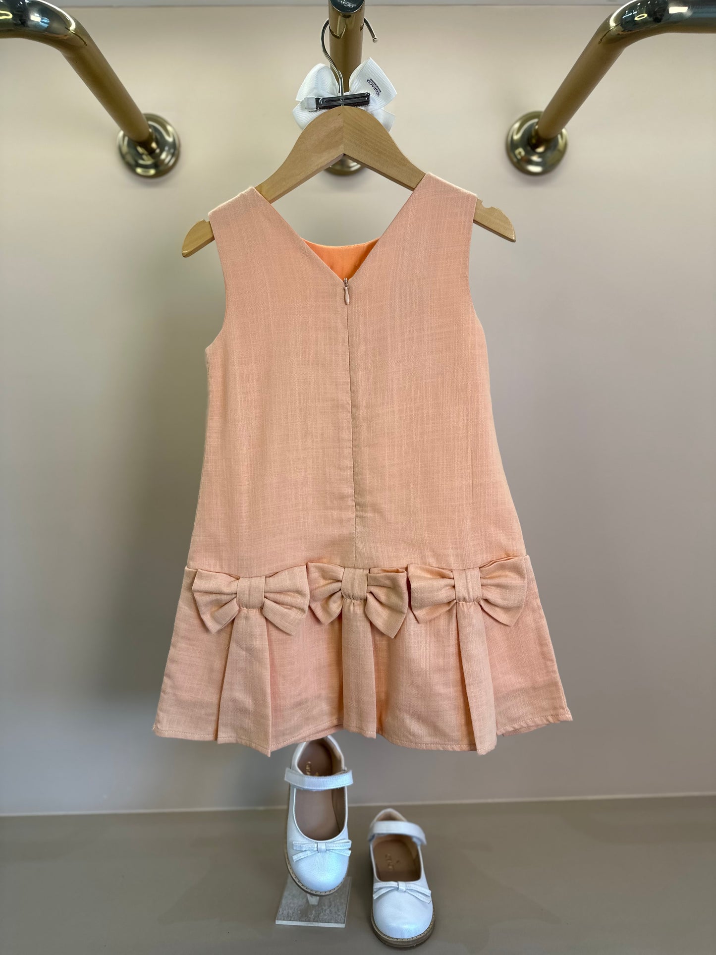 Vestido Infantil Jumper Algodão Laços Pêssego - Um Mais Um