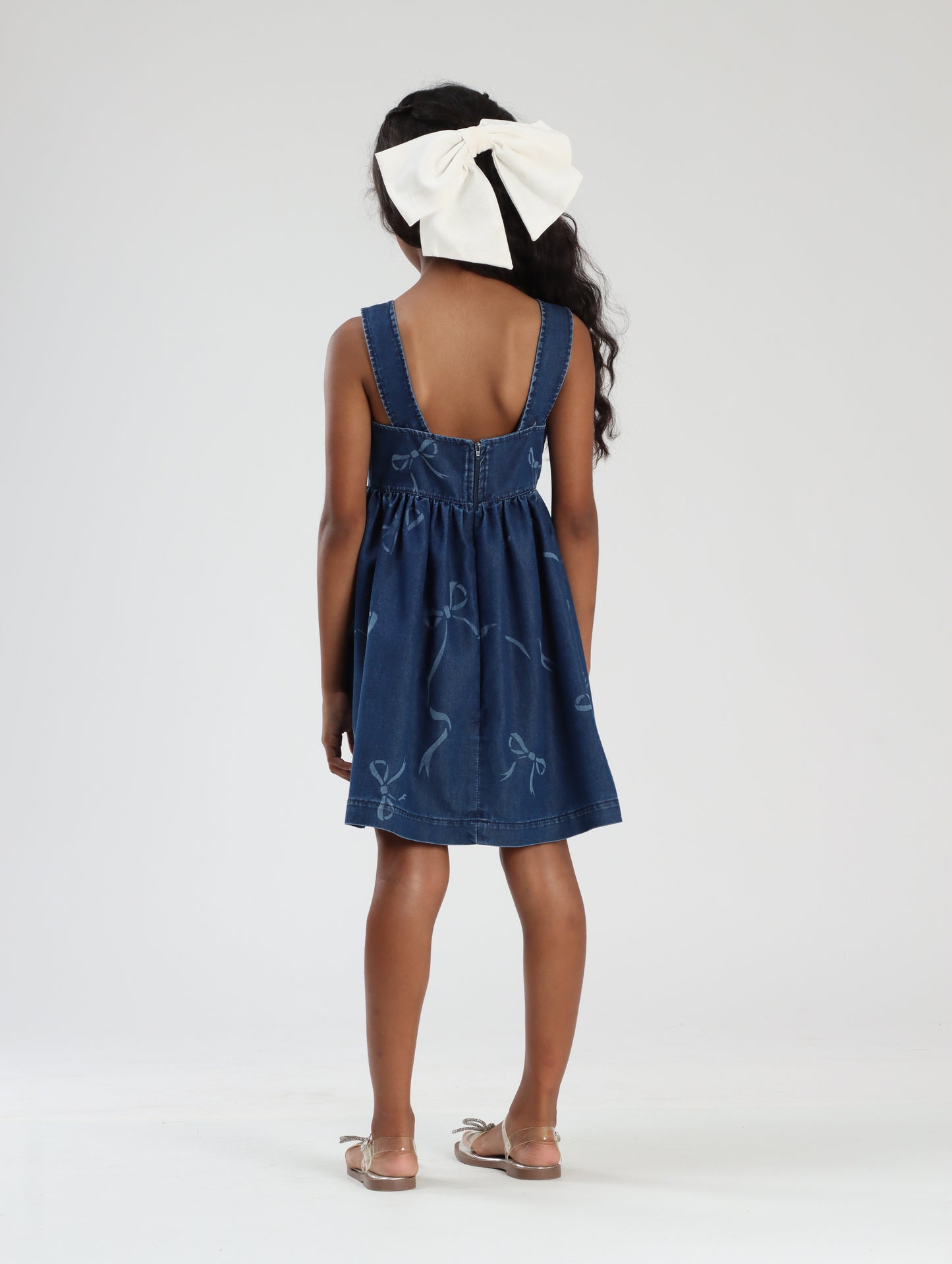 Vestido Infantil Jeans Laços Rodado - Luluzinha