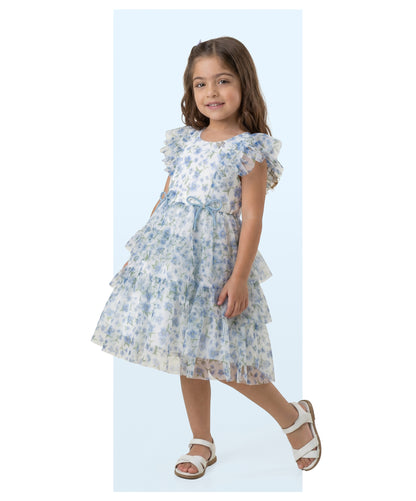 Vestido Infantil Festa Estampa Floral no Tule - Luluzinha