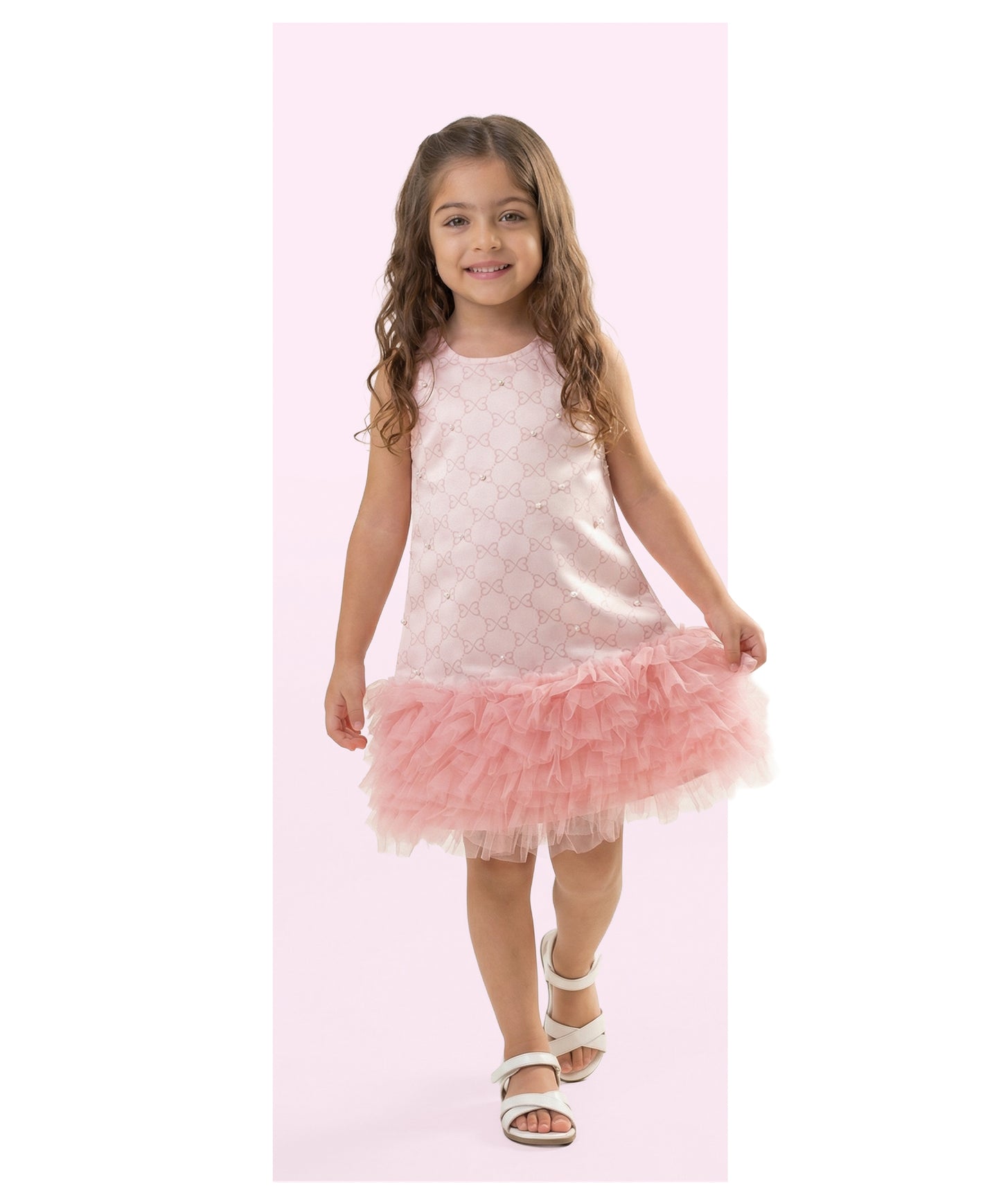 Vestido infantil Acetinado Monograma com Babados - Luluzinha