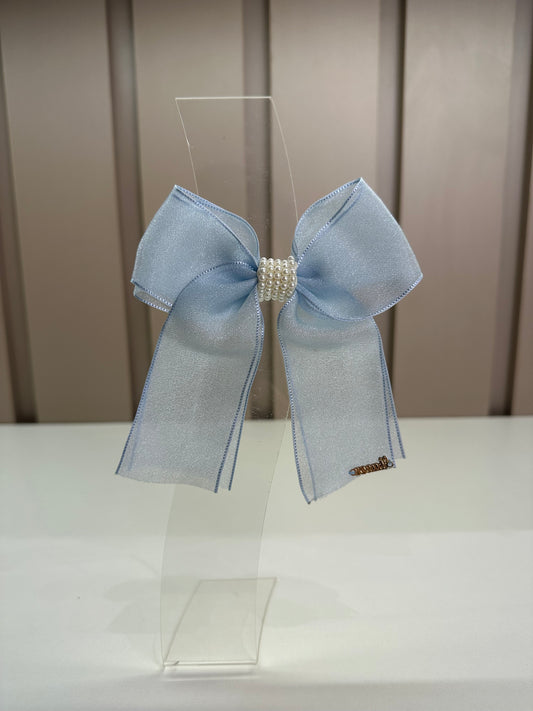 Laço Infantil Organza Azul Claro Miolo Pérolas - Roana