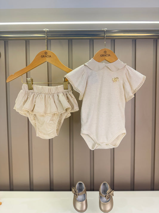 Conjunto Bebê Body Golinha e Calcinha Babado Pérola - Charpey