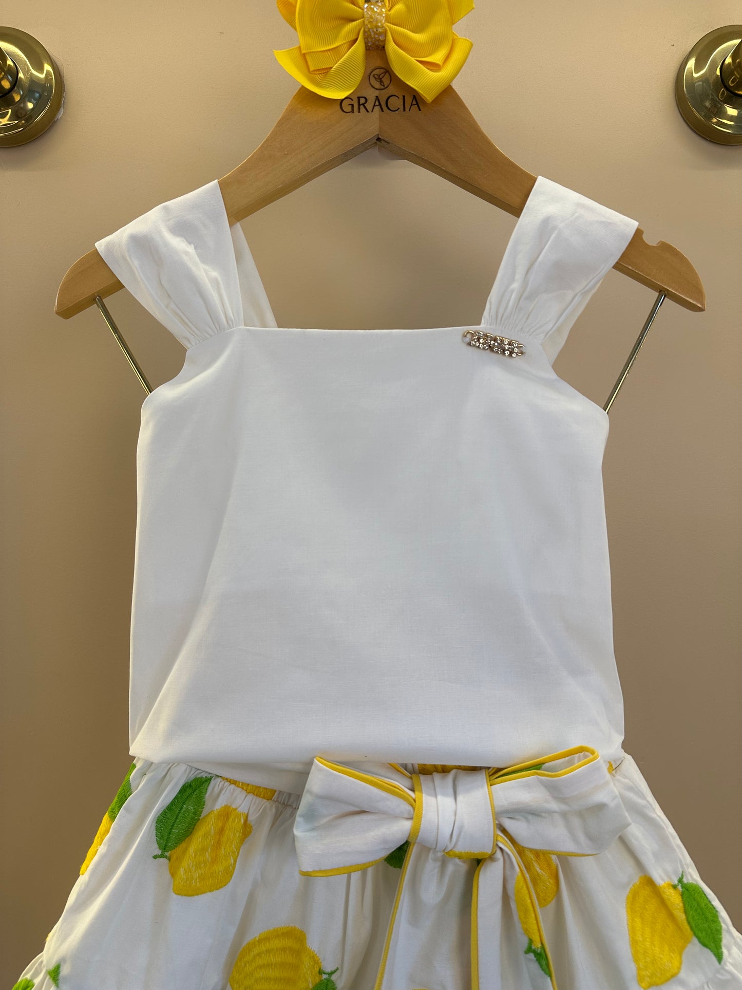 Conjunto Infantil Blusa Off e Saia Limões Soleil - Animê