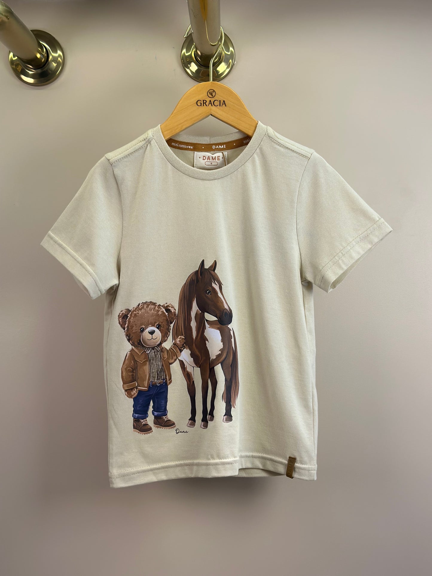 Camiseta Infantil Algodão Teddy Cavalo Linho - Dame