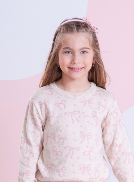 Blusa Infantil Tricot Jacquard Multi-laços Ninive - Pituchinhus