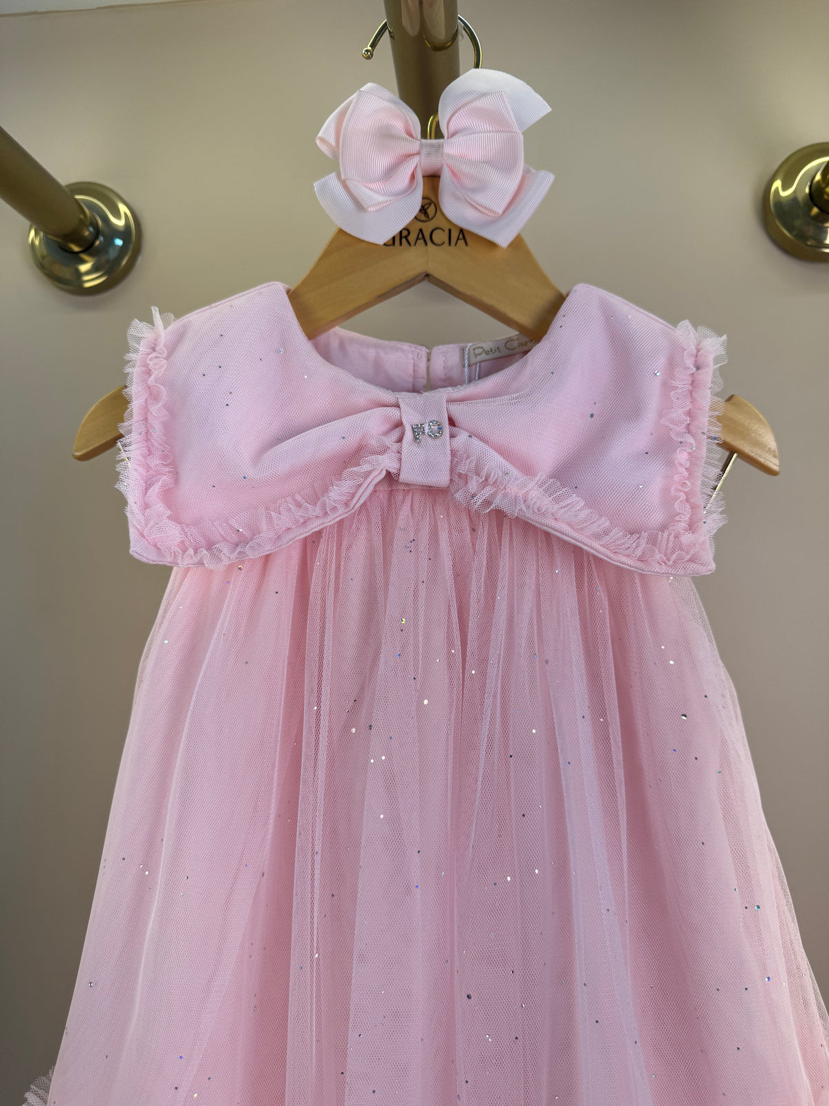 Vestido Infantil Em Tule Laço Maxxi Rosa - Petit Cherie