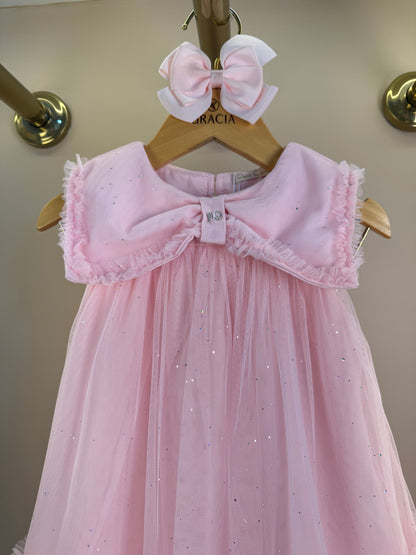 Vestido Infantil Em Tule Laço Maxxi Rosa - Petit Cherie