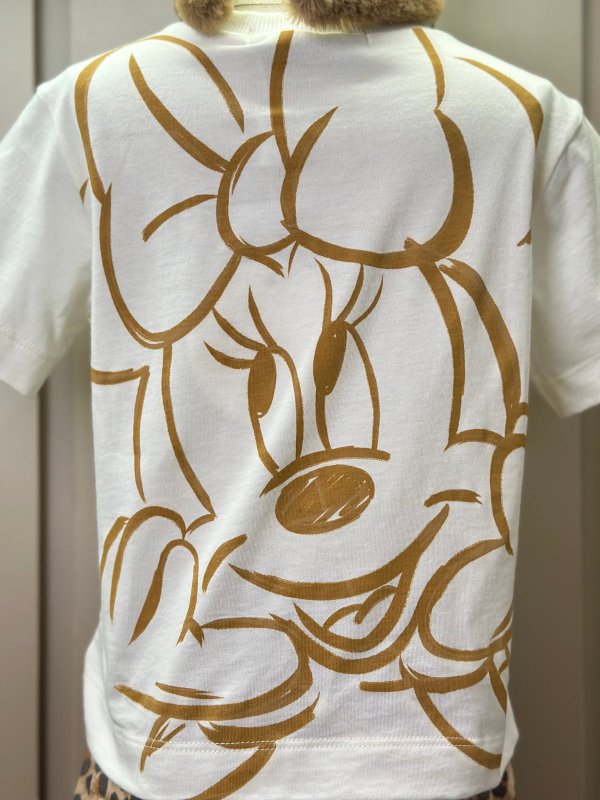 Conjunto Infantil Blusa Minnie Paisley Dourada e Calça Sarja Animal Print - Animê