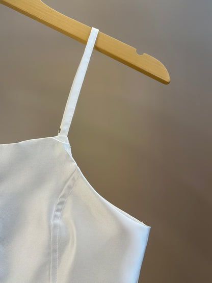 Vestido Teen Branco Acetinado Com Alças Finas - Vanilla Cream