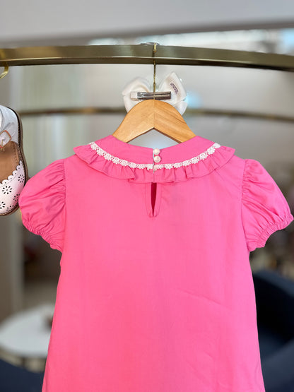 Vestido Infantil de Algodão Pink com Renda - Beabá