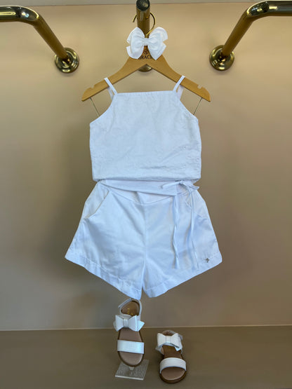 Conjunto Infantil Algodão Blusa Bordada e Shorts Branco - Petit Cherie
