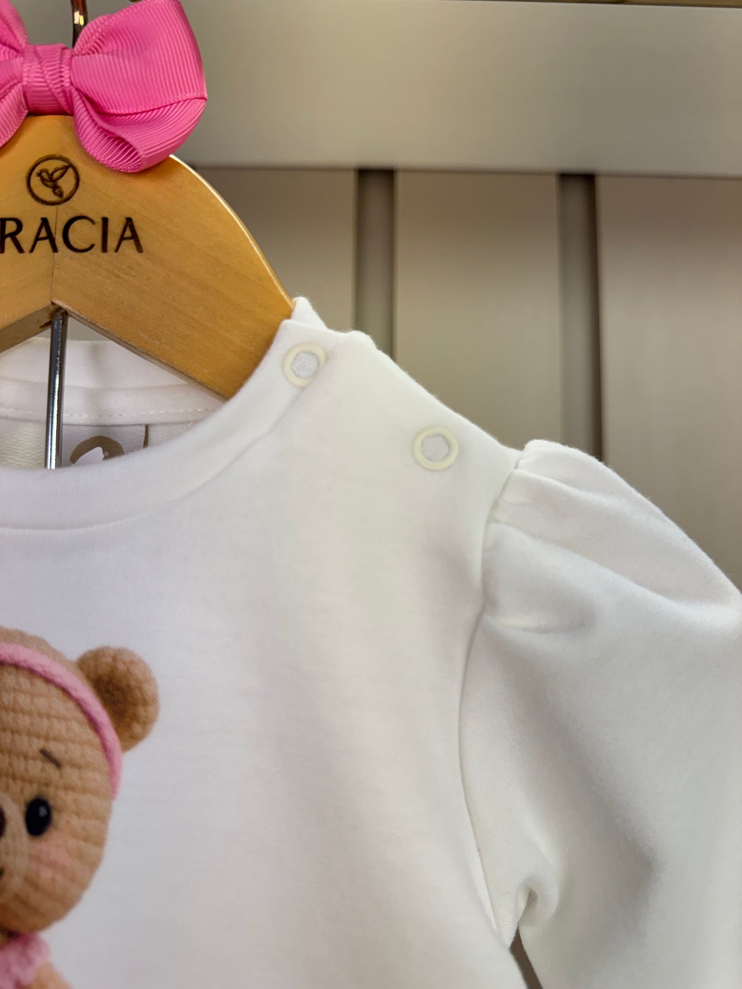 Conjunto Bebê Blusa Moletinho Urso e Calça Legging Canelada - Um Mais Um