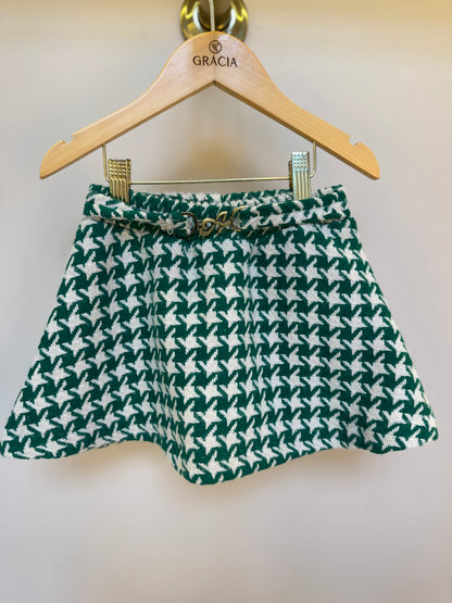 Conjunto Infantil Blusa Canelada Essentials e Saia Tweed Xadrez Verde -Animê