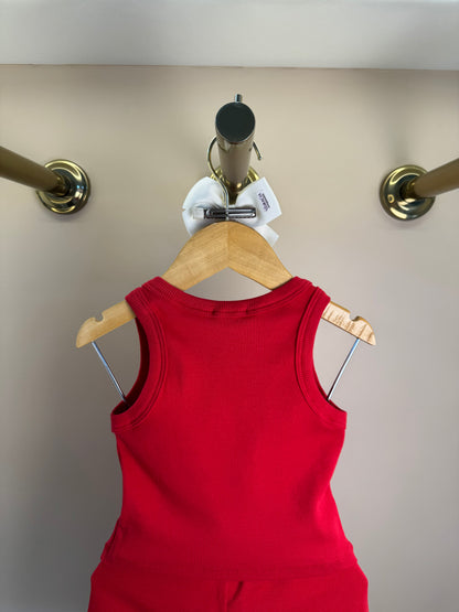 Conjunto Infantil Vermelho Blusa Com Strass e Shorts Moletom Acessório de Urso - Luluzinha