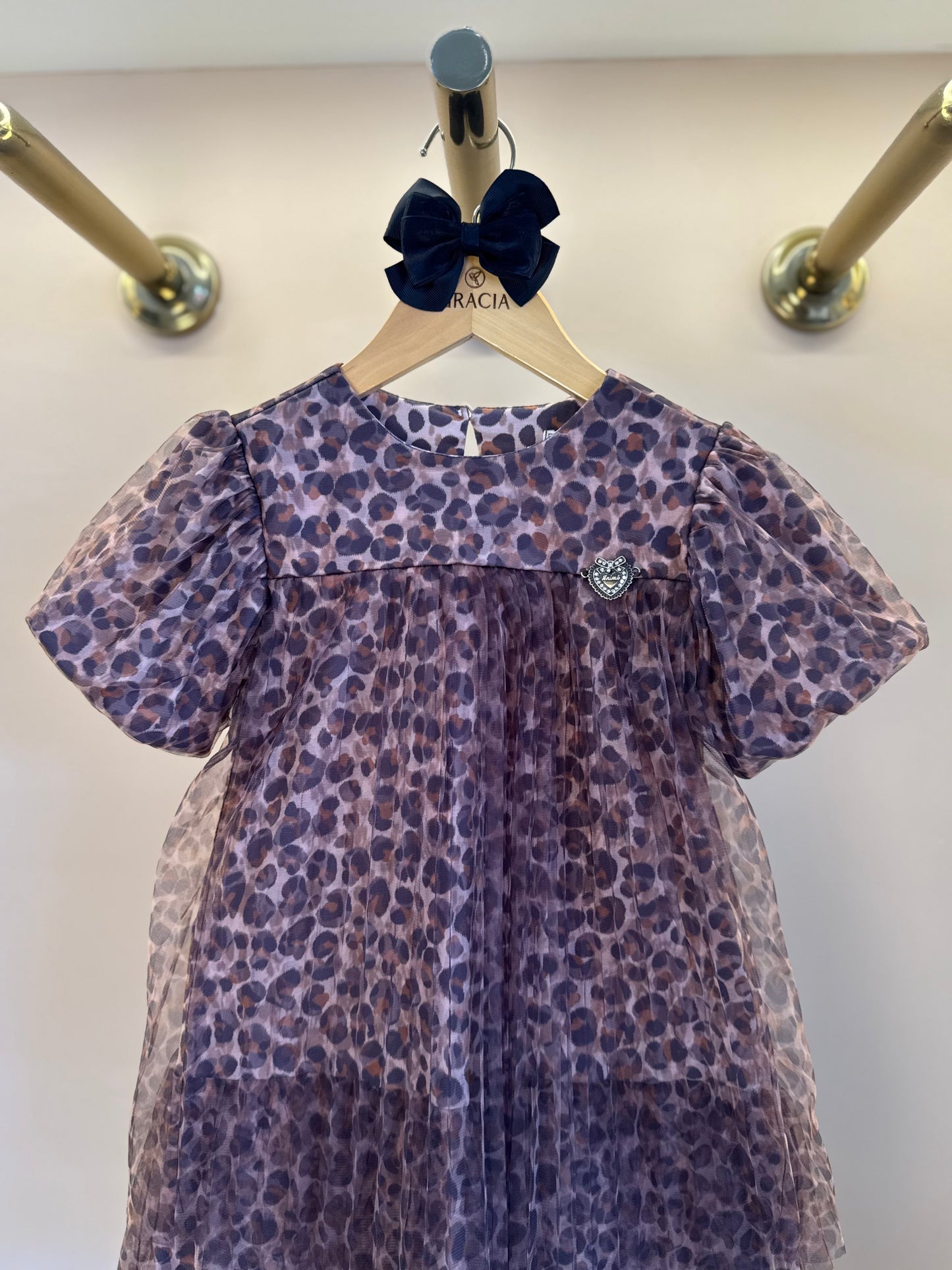 Vestido Infantil Tule Plissado Animal Print - Animê