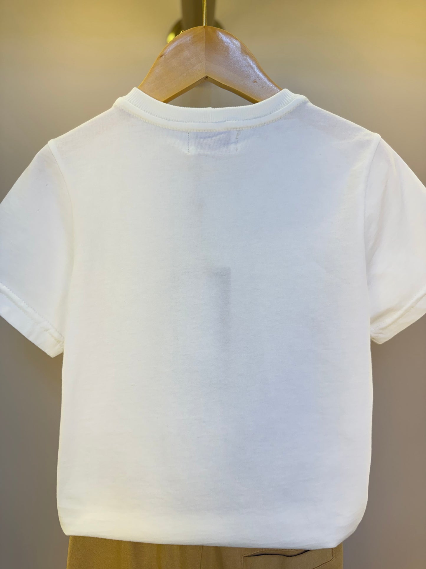 Conjunto Infantil Camiseta Algodão Teddy Natal MC e Bermuda Ponto Roma Bolsos Cargo Bege - Dame