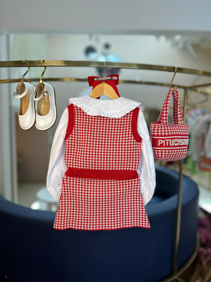 Conjunto Infantil Colete e Saia Tricot Pied Poule Prega - Pituchinhus