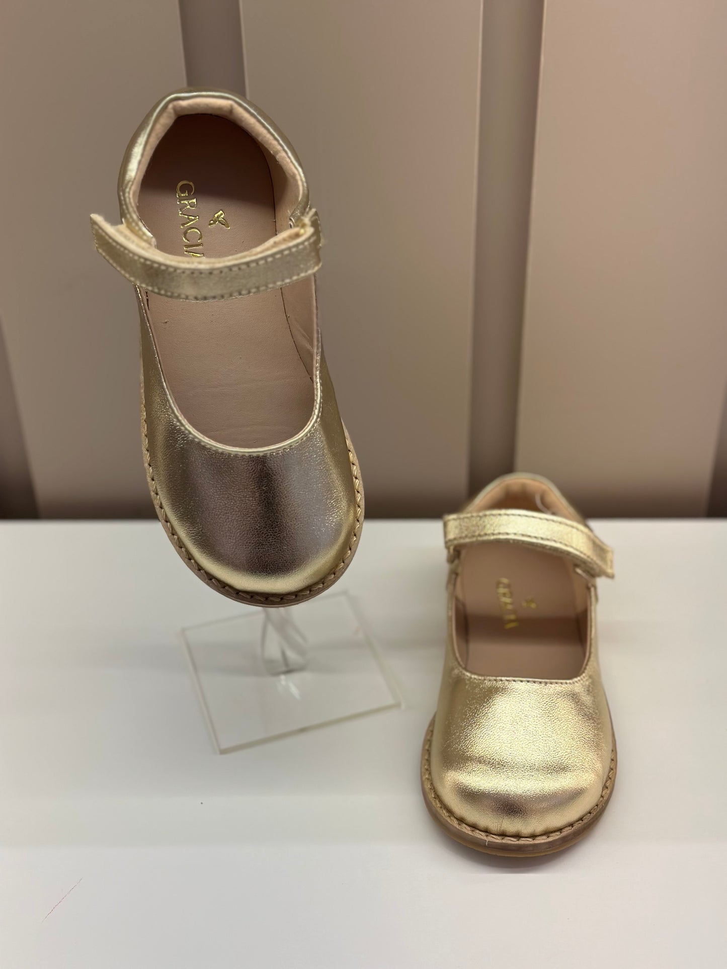Sapatilha Infantil Mariah Retrô Laço Removível Dourado - Gracia