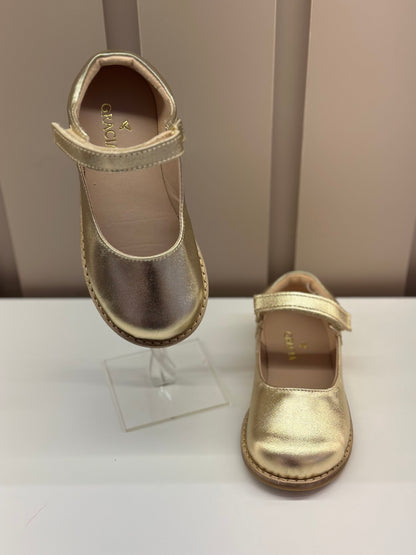Sapatilha Infantil Mariah Retrô Laço Removível Dourado - Gracia