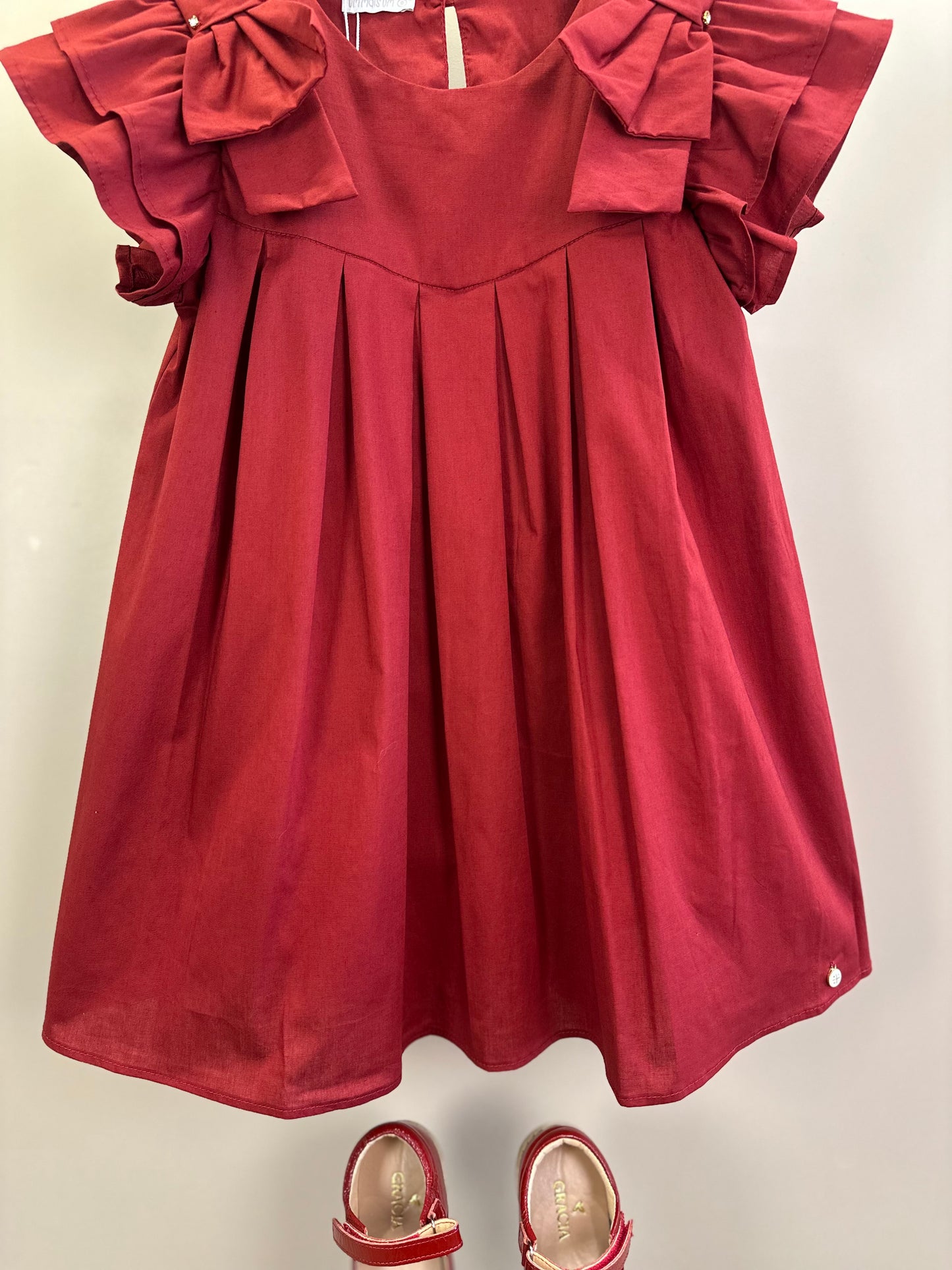 Vestido Infantil Jumper Algodão Pregas Vermelho - Um Mais Um