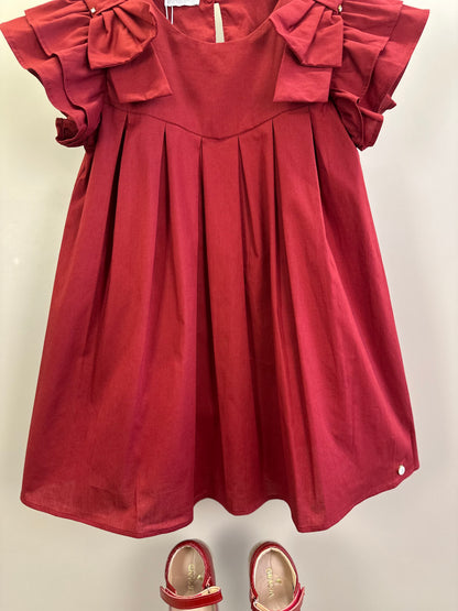 Vestido Infantil Jumper Algodão Pregas Vermelho - Um Mais Um