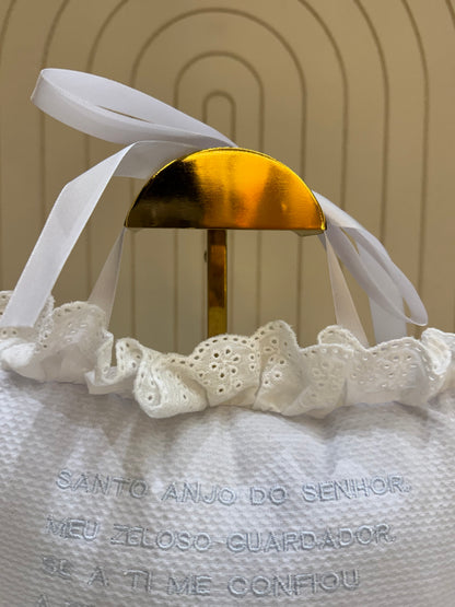 Almofada Bebê Oração Santo Anjo Rendada Bordado Azul - Roana