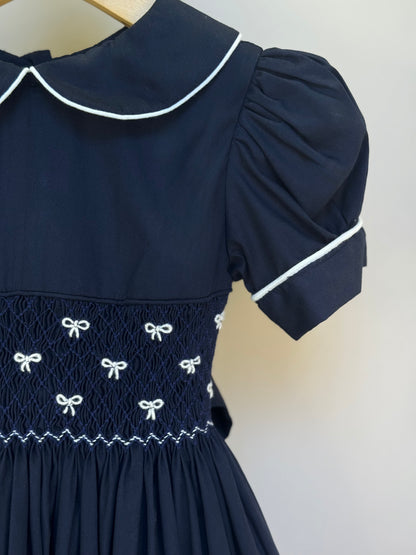 Vestido Infantil Clássico Algodão Lacinho Marinho - Gracia