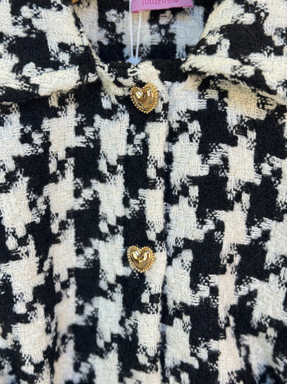 Vestido Infantil Clássico Tweed Detalhes Couro Tech com Faixa - Luluzinha