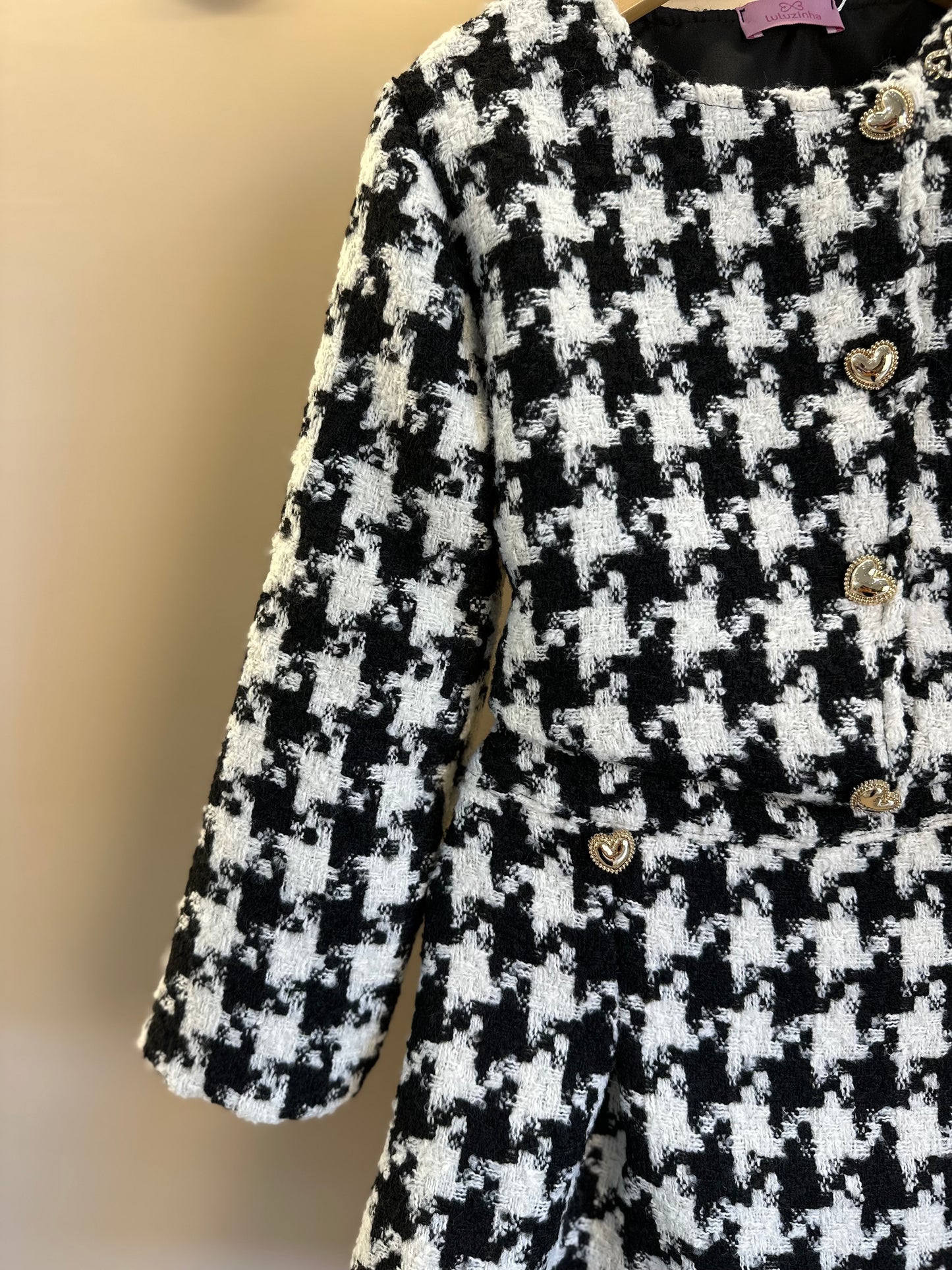 Conjunto Infantil Clássico Tweed Casaco e Saia P&B - Luluzinha