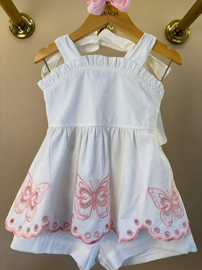 Conjunto Infantil Blusa Com Bordado Rechilieu de Borboleta na Barra e Shorts Tricoline - Luluzinha